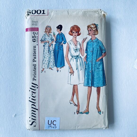 Vintage Sewing Pattern SIMPLICITY 5001 Nightgown Robe 2 Lengths Sz 10-12 Small - Picture 1 of 2
